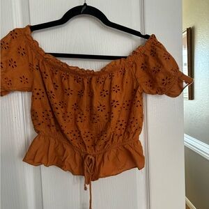 Charlotte Russe size small burnt orange off shoulder, eyelet crop‎ top